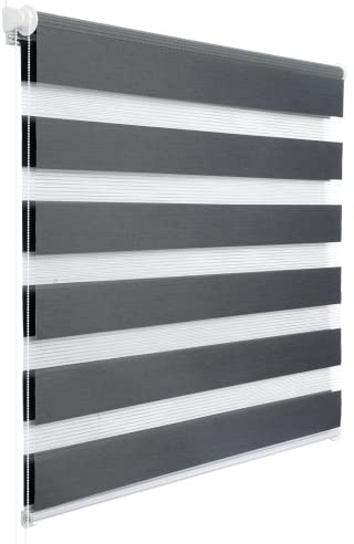 WOLTU Doppelrollo Klemmfix ohne Bohren Dunkelgrau B100 x H130 cm, Duo Rollo Zebrarollo Fensterrollo Klemmrollo Seitenzugrollo Easyfix lichtdurchlässig & verdunkelnd Rollos für Fenster und Tür