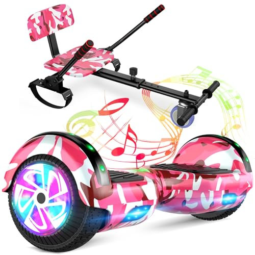 SISIGAD Hoverboard avec Kart, Go Kart 6,5 Pouces,Hoverboard Tout Terrain Auto-équilibré avec Haut-parleurs Bluetooth et Lumières LED Hoverboard, Cadeau pour Enfants
