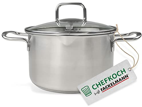 FACKELMANN Chefkoch Topf Ø20 cm München aus Edelstahl – Hochwertiger Kochtopf Ausschüttfunktion – Für alle Herdarten geeignet (auch Induktion) – Fleischtopf ca. 3,0 Liter