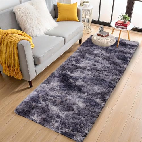 Aspire Homeware Rugs Living Room - Dark Grey Area Rugs for Bedroom Anti Slip - Modern Super Soft Thick Pile Fluffy Shaggy Rug Non Shedding (Tye-Dye Grey, 60x220 cm)