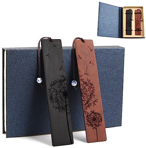 Lesezeichen Holz, Handgefertigt Aus Holz Lesezeichen Set, Geschnitzte und Bemalte Holz-Lesezeichen mit Geschenkbox Lesezeichen Geschenk für Lehrer, Schüler, Männer und Frauen (dandelion)