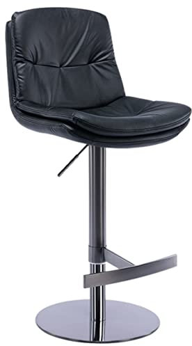 Höhenverstellbare, drehbare Barhocker aus Nappaleder mit Rückenlehne, Titanschwarz, gebürsteter Edelstahl, Kücheninsel-Barhocker mit schwerer Basis für Bars, Kaffee, Wohnzimmer (Farbe: Schwarz).