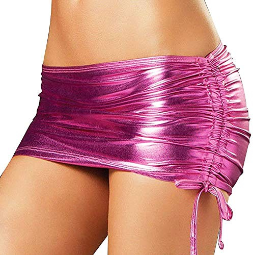 Czizitong Mini jupes plissées en cuir PVC métallisé brillant pour femme