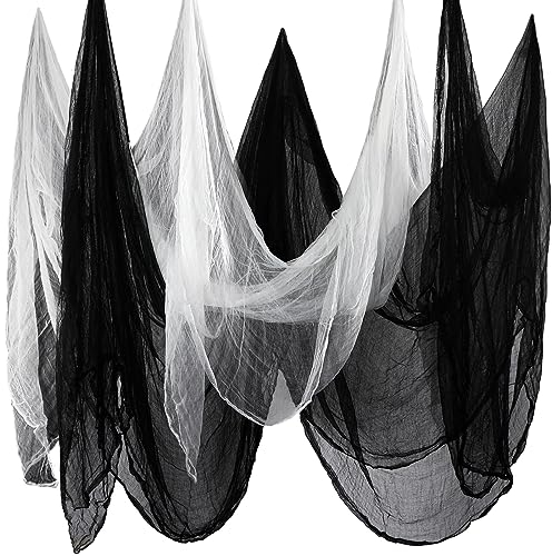 Boao Halloween Gruseliges Tuch Dekoration, Gruseliges Käsetuch Baumwolle Halloween Musselin Tuch für Halloween Party Innen Außen Gruselhäuser Türen (Schwarz, Weiß, 85 x 394 Zoll), (MA-Boao-9913)