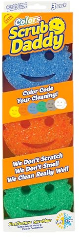 Scrub Daddy Colors Kitchen Sponges - Scratch-Free Dishwashing Sponges & Sponge for Kitchen Sink, Bathroom & Household Cleaning - BPA-Free Polymer Foam (3 Count)