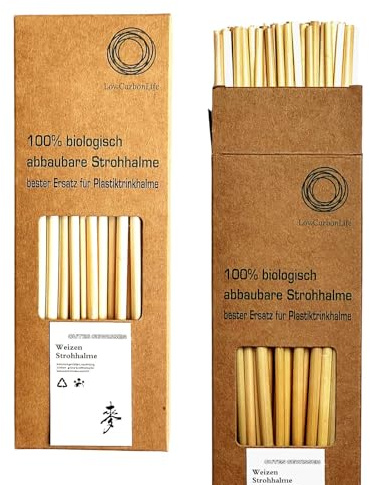 LowCarbonLife Weizen Trinkhalme – 100 Stück, 20 cm | Naturmaterial für Getränke, Party und Tischdekoration