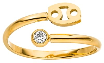 Purelei® Sternzeichen Ring Krebs (Gold) – Wasserfester Damenring aus langlebigem Edelstahl – Verstellbare Ringe von Größe 50 bis 60 – Modeschmuck für deinen individuellen Look