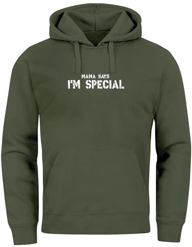 Neverless® Hoodie Herren Shirt Spruch lustig Mama Says I Am Special Ironie Sarkasmus Aufdruck Nerd Schrift Fashion Streetstyle Oliv L