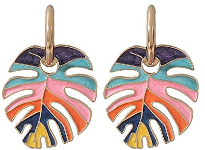 Monstera Leaf Earrings, Colorful Palm Leaf Dangle Earrings for Women, Bohemian Tree Leaf Earrings, Tropical Plant Leaf Statement Earrings Leaf Boho Jewelry, Coconut Palm Leaf Drop Earrings for Girls