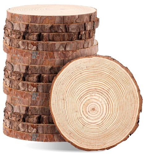 FWEEK - 15 Rondelles de Bois Naturel Non Percées, Rondins Bois Diamètre 10-12 cm x 1 cm d'Épaisseur - Rondelle Bois pour DIY, Décoration Noël, Mariage, Artisanat
