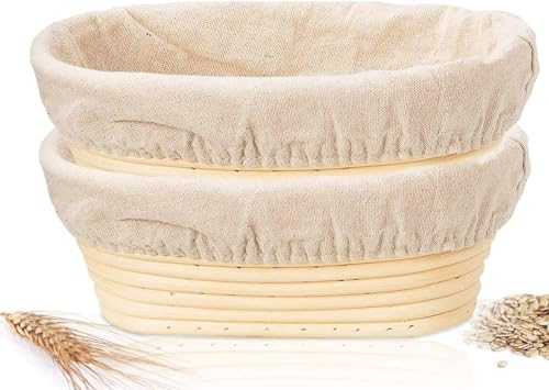 Banneton Brotgärkörbe, ovaler Sauerteig-Gärkörbe mit Leinen-Auskleidung für handwerkliche Brotherstellung für professionelle und private Bäcker, 2 Stück
