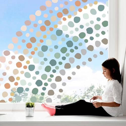 Whaline 9 Blatt gepunktete Fensteraufkleber, Boho-Kreis, Punkte, Fensteraufkleber, doppelseitig, bunt, unregelmäßig, rund, Punkte, Glasdekoration für Schlafzimmer, Wohnzimmer, Klassenzimmer