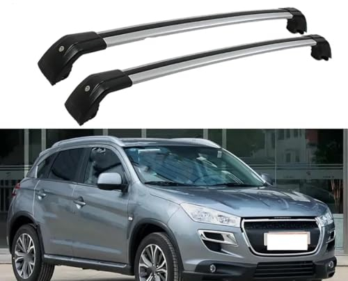 2 Stück Auto-Dachträger, für Peugeot 4008 2012-2019,Dachrelings Querstangen Abschließbar Querträger Dachträger Auto-Dachrelingträger Auto Gepäckträger Zubehör,C-Silverblack