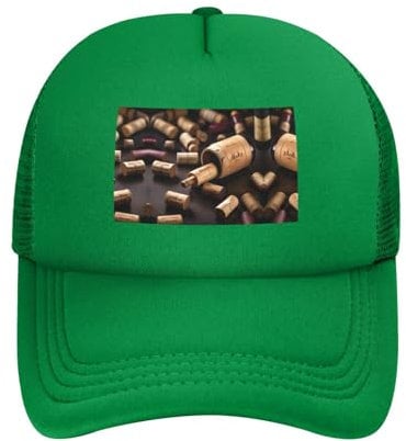 Wine Bottle Cork Adjustable Mesh Baseball Caps – Unisex Classic Vintage Trucker Hats,Breathable for Outdoor Sports,Fishing, Green, One size
