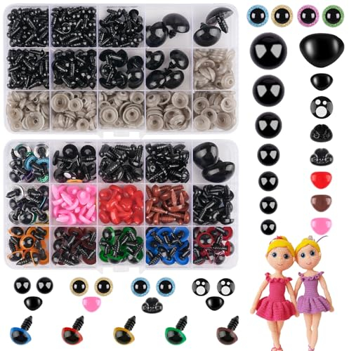 Weysoo Sicherheitsaugen für Häkeltiere, 690 Stück Amigurumi Augen und Sicherheitsnasen, Bunt Puppenaugen mit Unterlegscheiben, Knopfaugen zum Annähen - für Puppe,Plüschtier,Teddyaugen (6-22mm)
