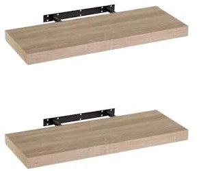 LOLAhome - Set de 2 Baldas Flotantes para Pared de Madera Natural de 60x23 cm, 2 Estanterías de Pared Resistentes y Decorativas sin Agujeros Visibles para Salón, Cocina, Oficina o Dormitorio