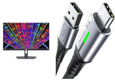 Dell S2421NX 24 Inch Full HD (1920x1080) Monitor, 75Hz, IPS, 4ms, AMD FreeSync, Ultrathin Bezel & INIU USB C Charger Cable 2m 3.1A Type C Cable Fast Charging, Braided USB A to USB-C Phone Charger