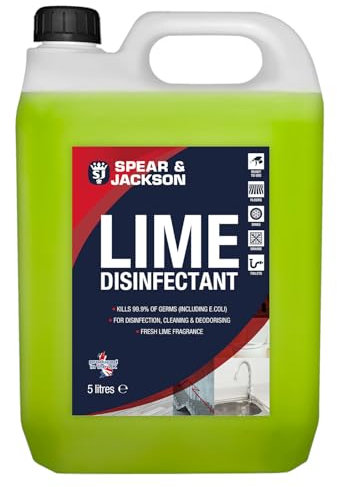 Spear & Jackson Lime Disinfectant and Cleaner, 5 Litres, Kills 99.9% of germs, Fresh Lime Fragrance
