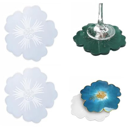 IUSOT Silikonform Blumen, 2 Stück Silikonformen Epoxidharz DIY Untersetzer, Gießformen, Handgemachte Dekoration, Vielseitige Silikonform Blume, Silikonformen Gießformen Heimdekoration Kunsthandwerk
