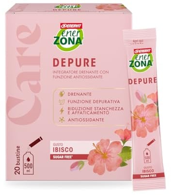 Enervit EnerZona Care Depure, Integratore Alimentare Drenante e Antiossidante, Funzione Depurativa, Riduce la Stanchezza, 20 Bustine, Zero Zuccheri e Zero Calorie, Gusto Ibisco, VeganOK, Senza Glutine