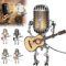 Vintage Microphone Robot Desk Lamp, Holding Guitare Vintage Night Light, Microphone Guitar Robot Lamp,Retro Lamp Home Decor Bedside Table Lamp Cool Gifts for Music Lovers (Yellow)
