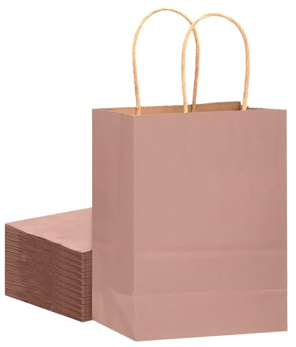 Gcardist 16 sacchetti di carta kraft rosa cannella con manici, 33 x 26 x 13 cm, in tinta unita (13 x 10 x 5 pollici, grandi dimensioni)