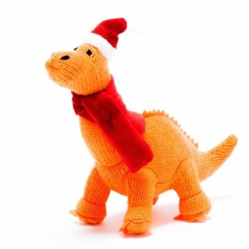 Best Years | Dinosaur Christmas Tree Decoration Orange Knitted Diplodocus | Xmas Holiday Decor | Unusual Christmas Decoration | Kids Xmas Decorations | Ethically Sourced | 12cm x 15cm