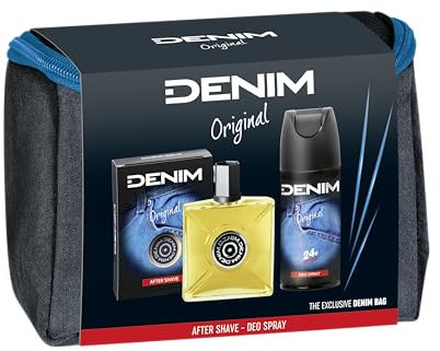 Denim - Geschenk für Herren, After Shave After Shave 100 ml und Deodorant Spray 150 ml, Originalduft, mit Kulturbeutel für Herren