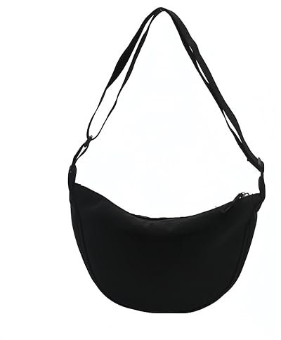 Flycppo Damen Crossbody Bag,Halbmond Tasche Umhängetasche,Nylon Halbmond Crossbody Schultertasche,Hobo Halfmoon Bag mit Münzfach und Verstellbarer Schultergurt(Schwarz)