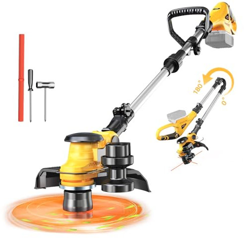 Débroussailleuse sans fil pour batterie Dewalt 20 V, pliable 3 en 1 avec moteur sans balais et affichage du niveau de batterie, débroussailleuse électrique de 27,9 cm, tondeuse à gazon pour cour et