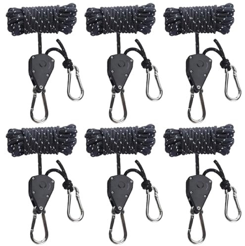 6 Stück Abspannseile mit Seilspanner, 4mm Reflektierend Abspannseile, Einfach zu Bedienen und Langlebig Einstellbare Seil 4M Leichte Abspannleine Zeltschnur für Zelt Zeltplane Camping (Schwarz)