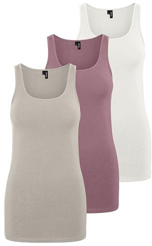 VERO MODA Débardeur long VMMAXI My Soft pour femme, Lot de 3 t-shirts (Mesa Rose, White Alyssum, Chateau Gray), M