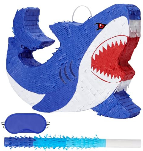 Shark A pinata WERNNSAI Hai Piñata – Ozean Hai Geburtstagsparty Dekoration für Kinder und Jungen mit Augenbinde und Fledermaus für Unterwasser Partyzubehör Babyparty Geburtstagsspiel Set