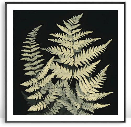 Moonow7 Boho Fern Wall Art Prints, Minimalist Botanical Poster for Living Room or Bedroom Decor, Rustic Green Plant Artwork with Neutral Aesthetic, Unframed Size 30x30 cm / 12x12”