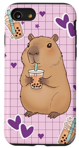 Kawaii Anime Capybara Drinking Boba Bubble Tea Kids Girls Case for iPhone SE (2020) / 7 / 8