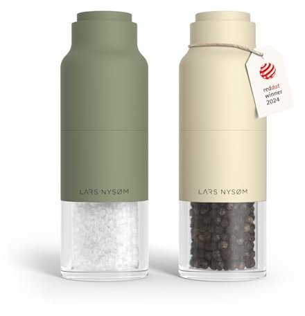 LARS NYSØM Salt and Pepper Grinder Set Stainless Steel with Adjustable Grinder I Bottle Design Spice Mills Set Manual (Green/Beige)