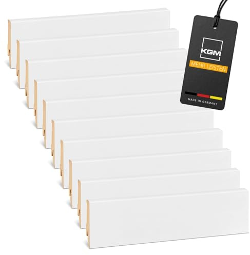 KGM MDF Sockelleiste MEGA - Weiß foliert - 2400 x 18 x 78 mm - 10 Stk. | kratzfest & abwischbar, Fußbodenleiste, Kabelkanal, Wandabschluss, lösemittelfrei für PVC, Vinyl & Laminat