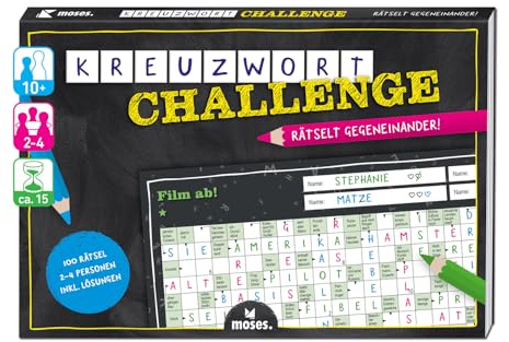 Moses. Kreuzwort-Challenge, Kreuzworträtsel-Spiel für 2–4 Spielende ab 12 Jahren, Wortsuchspiel mit 100 Rätseln, 3 Schwierigkeitsstufen & Wettbewerbsmodus, Denkspiel