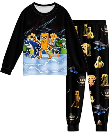 Gaifully Ensemble de pyjama Tung Tung Sahur pour garçons Brainrot Tralalero Tralala Chemise à manches longues et pantalon pour enfants de 5 à 12 ans