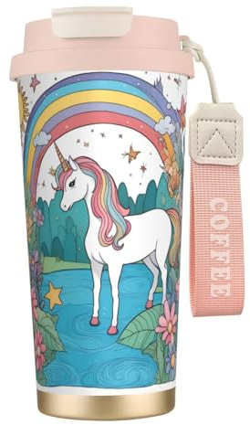 XZDAL 316 Stainless Steel Unicorns by The River Coffee Cup Pink with Lid and Straw for Office and Sports