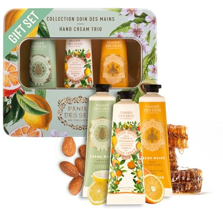 Panier des Sens Handcreme Geschenkset 3x30ml Mandel, Honig, Provence | Mini Handcreme Set Geschenk für Frauen - Creme Mains mit 97% natürlichen Inhaltsstoffen, intensive Pflege für trockene Hände
