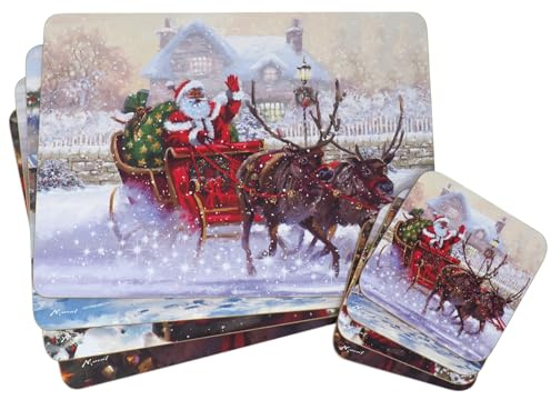 Santa Christmas Dinner Matching Placemats & Coasters - Set of 4