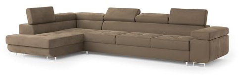 Masseno Ecksofa Vicente M L-S mit Schlaffunktion L-Form, Glamour Sofa mit Bettkasten, Wohnzimmersofa, Couch, Soffa, Bettsofa, Couchgarnitur - Beige, Monolith 09