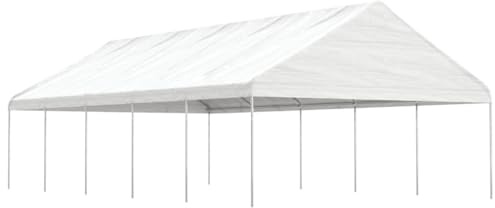 HETFTJN Gartenpavillon 11,15x5,88x3,75 m weiß mit PE Dach und verzinktem Stahlrahmodernes Design bietet Sonnenschutz und Geräumigkeit für Events Grillfeste oder Campingplatz