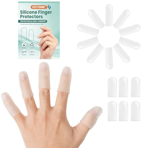 Gel Finger Protectors,16 PCS Finger Cots with 10 Long & 6 Short Sleeves | for Whole Day Comfort, Waterproof Silicone Fingers Sleeves for Trigger Finger, Cracked Skin,Blisters & Pain Relief