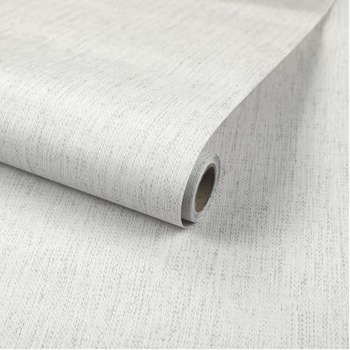 Grey Textured Grasscloth Peel and Stick Wallpaper, 40 x 500 cm Grey Fabric Self Adhesive Wallpaper Vinyl Fabric Wall paper Self Adhesive Furniture Covering for Living Room,Bathroom,Cabinets
