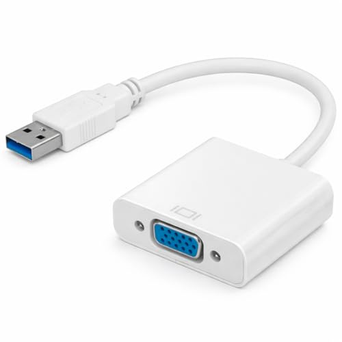 Homesis USB to VGA Adapter, USB 3.0/2.0 to VGA Video Converter Cable, 1080P Full HD VGA Adapter, Extended Display Adapter for Laptop, PC, Monitor & Projector. (USB to VGA Adapter – White)
