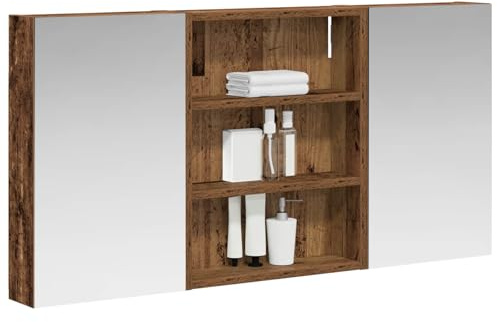 vidaXL Badezimmerschrank-Set 3 pcs 100 x 10,5 x 50 cm Holzwerkstoff, Badezimmer-Schrank, rechteckiger LED-Spiegel, moderner Wand-Organizer, praktischer Platzsparer