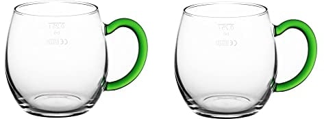 Novaliv 2x Weinseidel mit grünem Henkel 250 ml Weinglas geeicht Glas Weißweinglas Glühweingläser Glühweintasse Punchgläser Teegläser mit Henkel Schorleglas