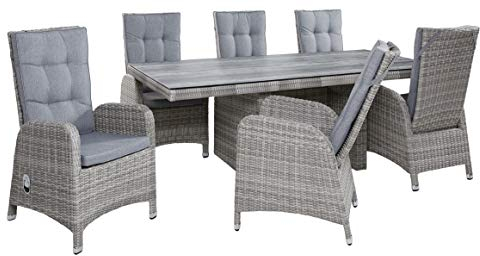 La Casa di Caesar Polyrattan Tischgruppe Nizza White Grey Tisch 6 Stühle Sitzgruppe Dining Set